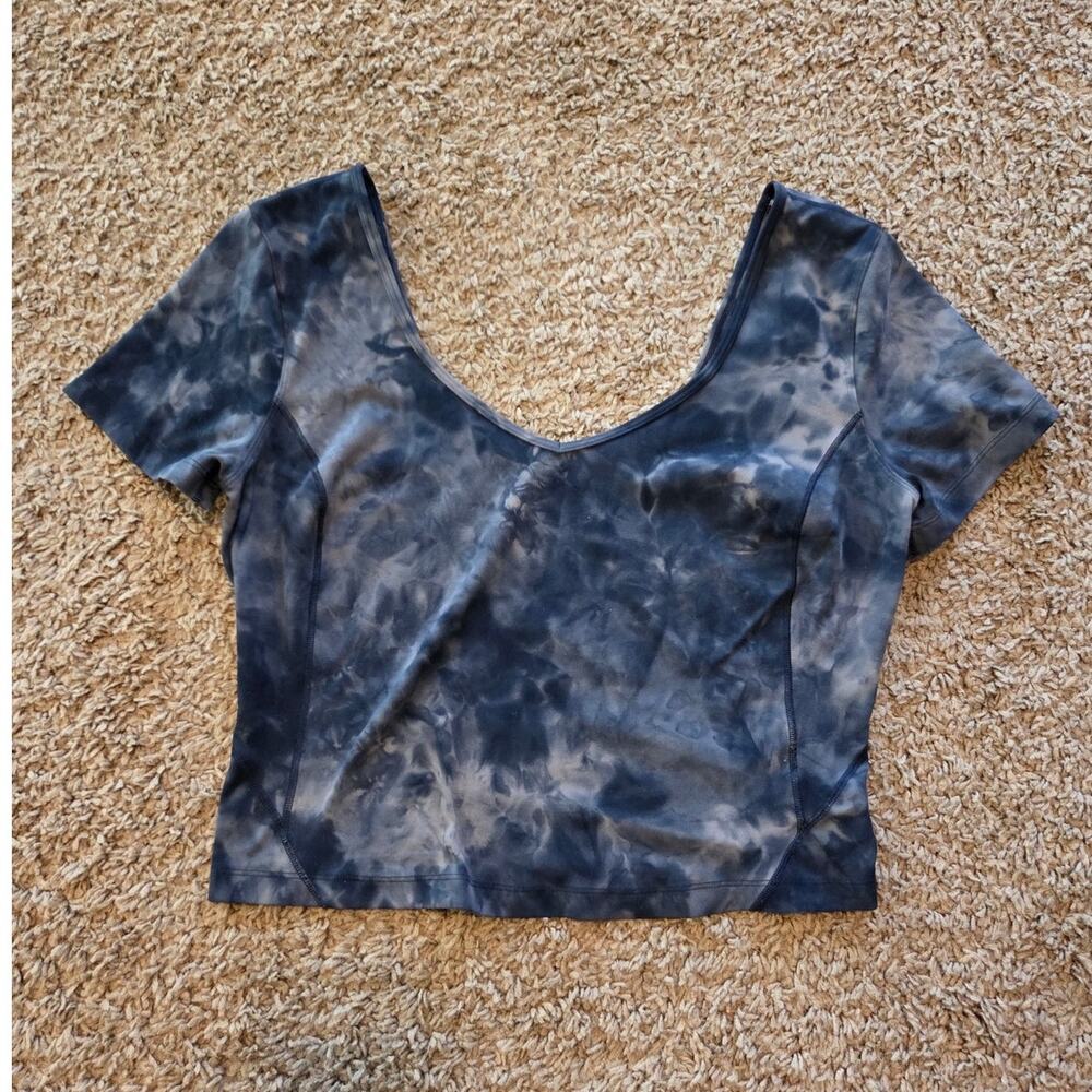 lululemon align t-shirt diamond dye lunar rock true navy cropped nulu workout 10